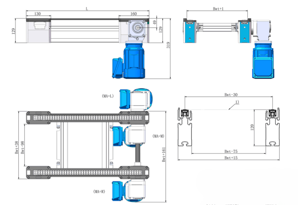 Pc2 plastic chain conveyor dimension