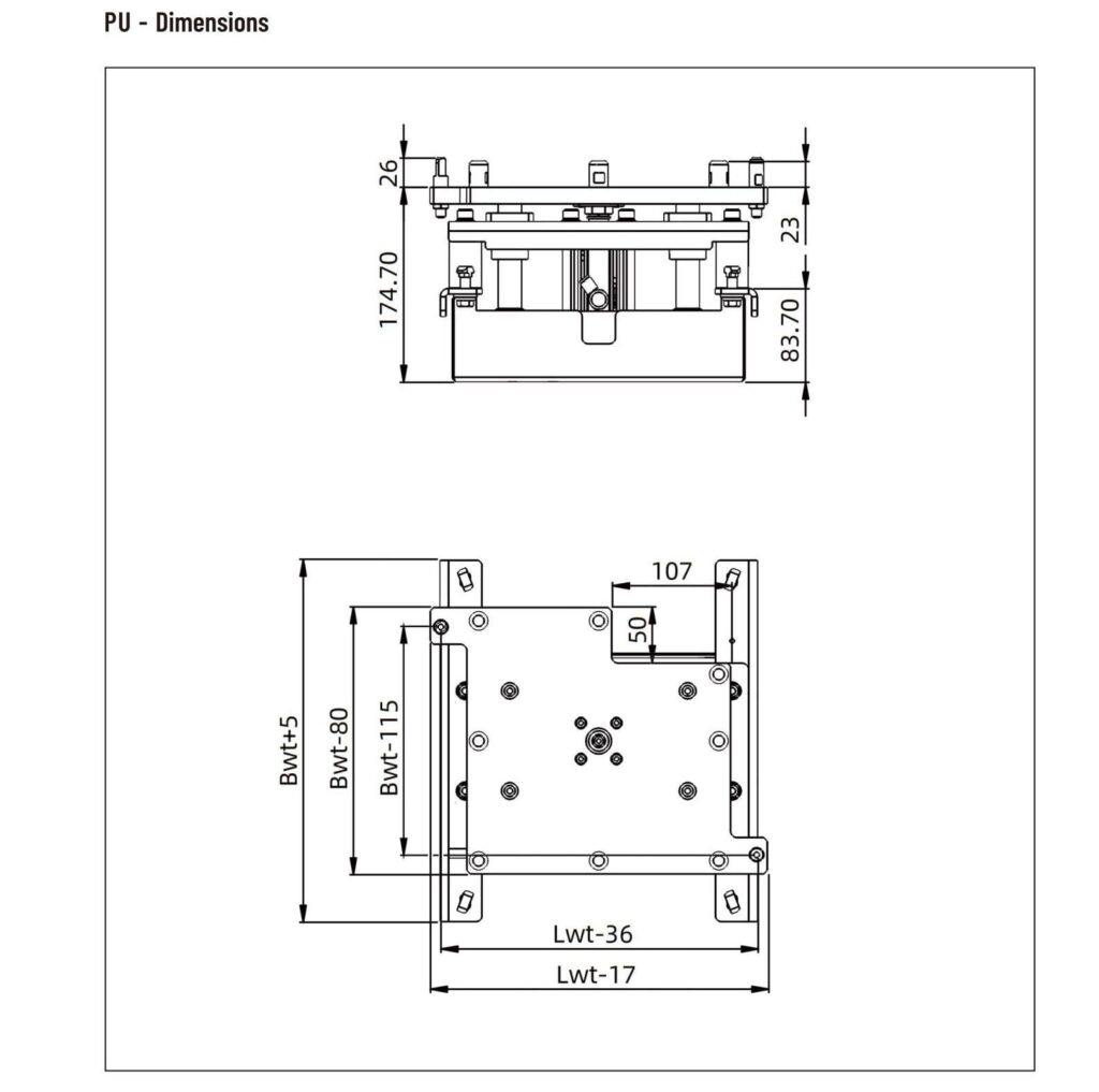 Dimensions pu lift and locate unit pallet positioning unit lift and locate