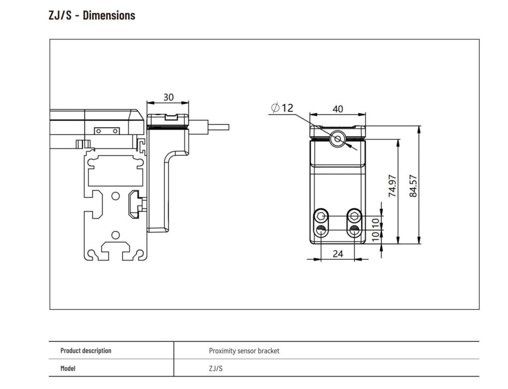 Zj-S Proximity Sensor Bracket 1 Dimensions zjs proximity sensor bracket